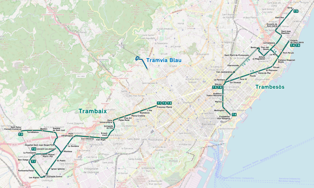 Mapa tranvía Barcelona